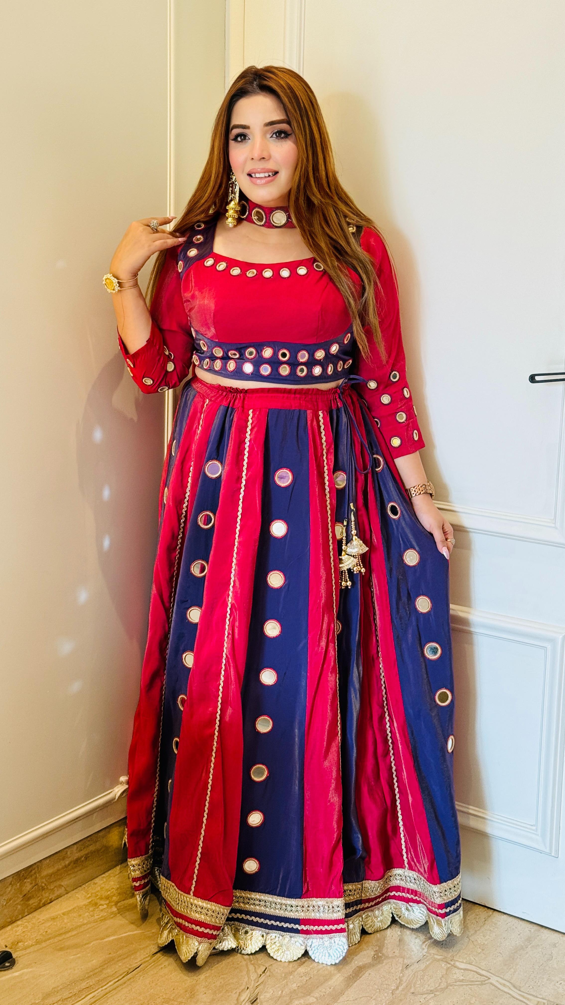Zohra Lehenga - Magenta, Orange